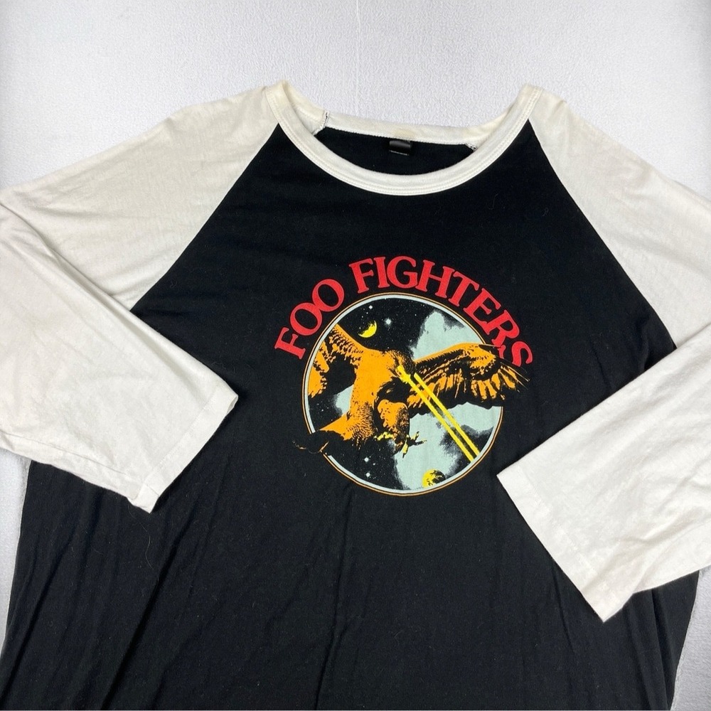 Foo Fighters Baseball Shirt Mens 3XL Black White Eagle Graphic Concert Tee